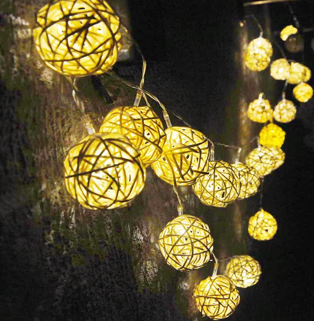 String Light Wicker Rattan Ball String Lights, 3.2M 30LED Indoor String Lights Rattan Ball ...