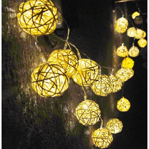Security Rattan With String Rattan Ball String Lights, 3.2M 30LED Indoor String Lights Rattan Ball ...