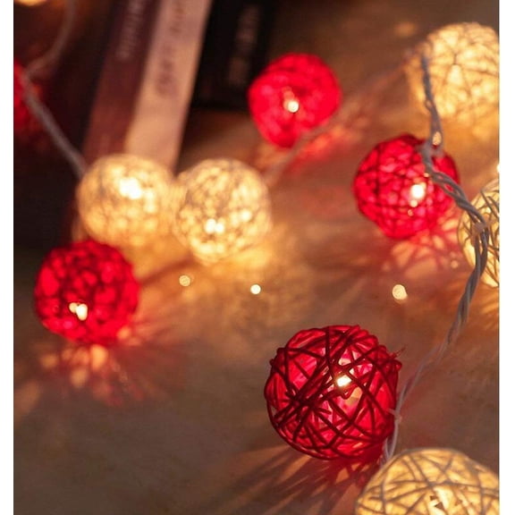Rattan Ball String Lights, 3m/9.8ft,Battery Operated 20 LED String Lights, Indoor Fairy String Lights Decorative for Bedroom Party Wedding
