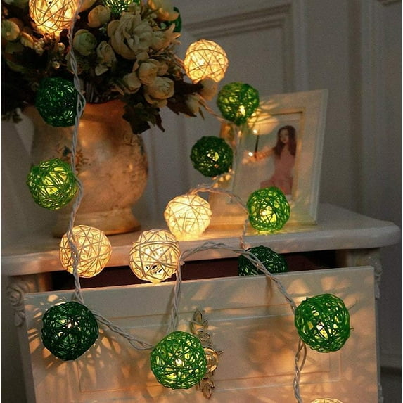 Rattan Ball String Lights, 3m/9.8ft,Battery Operated 20 LED String Lights, Indoor Fairy String Lights Decorative for Bedroom Party Wedding