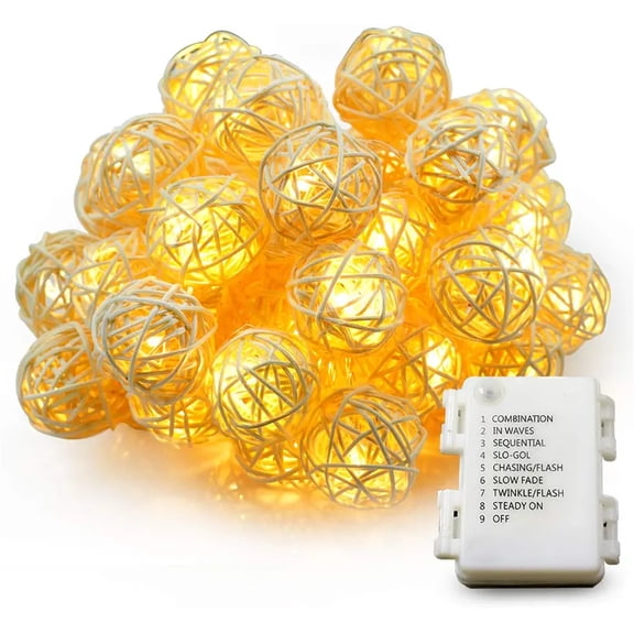Rattan Ball String Lights, 9.84feet 20 LED Fairy Light for Indoor,Bedroom,Curtain,Patio,Lawn,Landscape,Fairy Garden,Home,Wedding,Holiday,Christmas Tree,Party(Warm White)