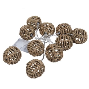 Rattan Ball String Lights Decorative Lantern String Lights - Seagrass Rattan Wire Ball Style Lantern String Lights, 10 Lights Indoor Outdoor Patio String Light for Home Pergola Porch Party Backyard
