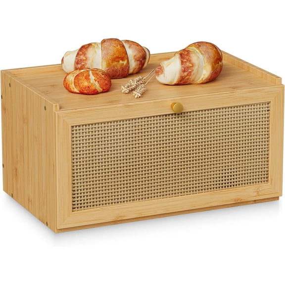 Rattan Bamboo Bread Box for Kitchen Counter Large Capacity Storage Bin Farmhouse Storage Container Rustic Bread Holder
