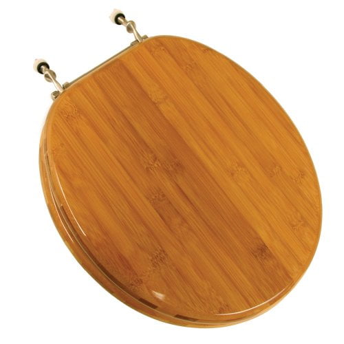 Comfort Seats C3B2R220BN Wood Round Toilet Seat with Brushed Nickel Hinges Rattan Bamboo