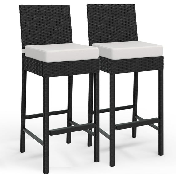 Rattan Bar Chair, Bar Stool with Cushions, Kitchen Barstool, Patio Wicker Chair Height Stool Set, Home Bar Seating for Indoor Outdoor, Backyard