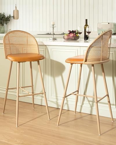 Rattan Bar Stools Set of 2, Farmhouse Boho Counter Height Barstools ...