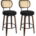 thumbnail image 1 of Rattan Bar Stools Set of 2, Swivel Counter Height Barstools with Back, Farmhouse Upholstered Kitchen Chairs with Back & Footrest,Mid Century Modern Wood Countertop Bar Chairs for Kitchen Island Black, 1 of 12