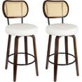 thumbnail image 1 of Rattan Bar Stools Set of 2, Swivel Counter Height Barstools with Back, Farmhouse Upholstered Kitchen Chairs with Back & Footrest Mid Century Modern Wood Countertop Bar Chairs for Kitchen Island White, 1 of 6