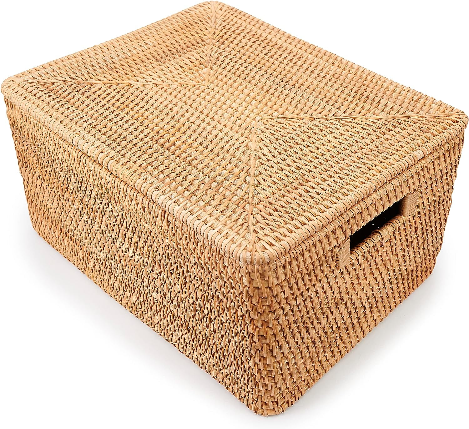 Rattan Basket with Lid 18" L x 13" W x 12" H, Rattan Storage Basket