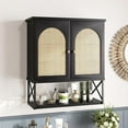 thumbnail image 1 of Rattan Bathroom Wall Cabinet, Boho Medicine Cabinet with Aeched Doors and Adjustable Shelves, Over The Toilet Space Saver Storage Wall Mounted for Kitchen, Laundry, Dining Room, Black, 1 of 6