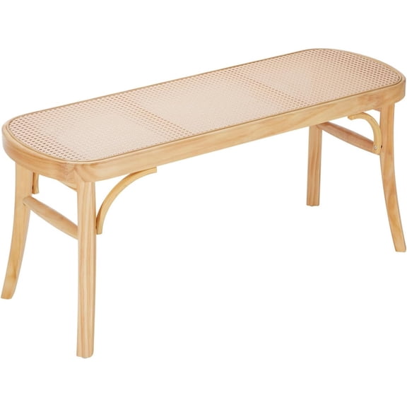 Rattan Bench, 43.3" Wooden Rattan Bench, Entrywway Bench with Oak Wood Legs, Bedroom End of Bed Boho Bench with Hand Woven Rattan, for Living Room, Kitchen