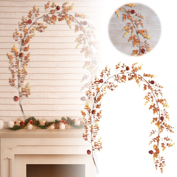 Rattan Berry Garland Artificial Autumn Vine 70.8 Inch Pumpkin Orange Swag for Wedding Arch Party Backdrop Mantel Shelf Rustic Fall Harvest Home Decor, Artificial Plants