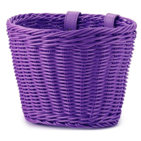 Rattan Bike Basket Adjustable Hand Woven Bike Basket, PE Waterproof Bicycle Front Basket for Kids Children Bike, Purple