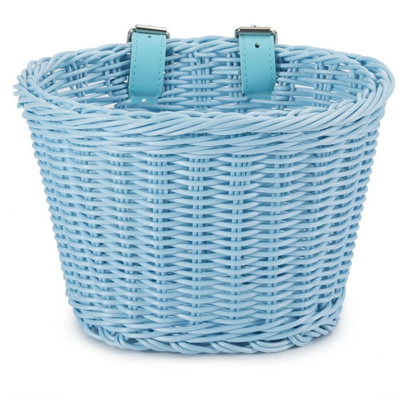 SharkTRUE Rattan Bike Basket Adjustable Hand Woven Bike Basket, PE Waterproof Bicycle Front Basket for Kids Children Bike, Sky Blue