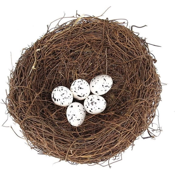 Rattan Bird Nest Handmade Rattan Bird Nest Artificial Bird Nest with Artificial Egg DIY Birds Nest Outdoor Wedding Garden Home Decorative Easter Decor