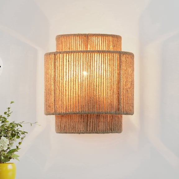 Parrot Uncle Boho Rope 1-Light Wall Sconce, Handwoven Wall Lamp for Bedside House Reading Living Room Bedroom Kitchen Corridor Lantern