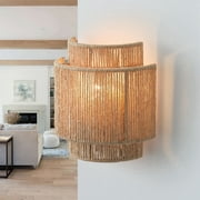 Parrot Uncle Boho Farmhouse  1-Light Wall Sconce Brown Rope Indoor Wall Light with Shades