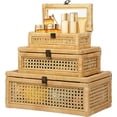 thumbnail image 1 of Rattan Box with Glass Lid, Set Of 3 Brown Rattan Boxes with Lids for Home Decor, Cane Decorative Box with Hinged Lid, Cane Baskets for Storage, Perfect Rattan Box for Hawaiian and Bohemian Home Decor, 1 of 4