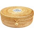 thumbnail image 1 of Yardley London Stackable Rattan Storage Basket with Lid, Yellow, 1 of 13