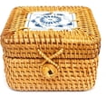 thumbnail image 1 of Yardly Rattan Storage Basket with Lid, Yellow, 1 of 7