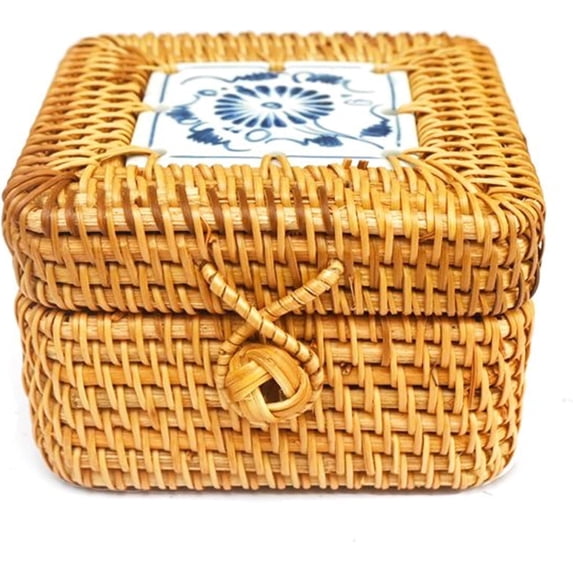 Yardly Rattan Storage Basket with Lid, Yellow