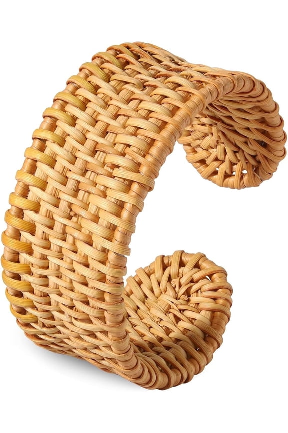 Rattan Bracelet Handmade Lightweight Straw Wicker Braid Cuff Bangle Bracelet Statement Adjustable Bohemian Rattans Woven Chunky Bracelets for Summer Wrist Jewelry