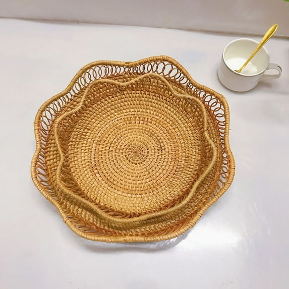 Rattan Bread Basket, Round Fruit Baskets, Wicker Storage Bowls, Natural Woven Serving Basket Bowls, Decorative Baskets for Kitchen Counter Organizing
