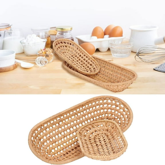 Rattan Bread Baskets, Handmade Woven Fruit Baskets Stackable Tabletop Food Vegetables Serving Storage Display Basket Beige 3.9x7.1 in