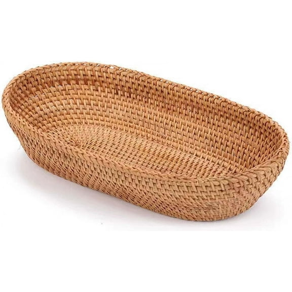 Rattan Bread & Fruit Basket - Small Oval Woven Serving Basket, 100% Natural & Handmade