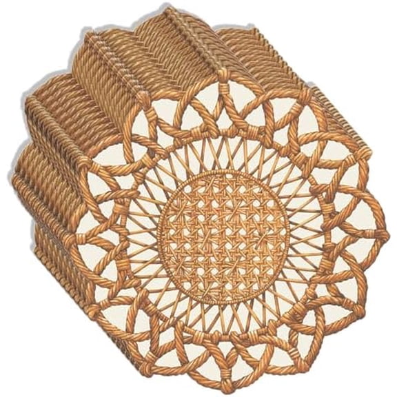 Rattan Brown Round Paper Placemats - Disposable Placemats for Dining Table for Spring Summer Season - 12 Sheets Per Pad American Made$$Home Decor, Kitchen, & Other