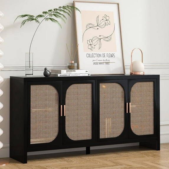 IQCNGVX Rattan Buffet Sideboard Kitchen Console Table with Doors Storage Credenza Accent Cabinet for Living Room Kitchen Dining