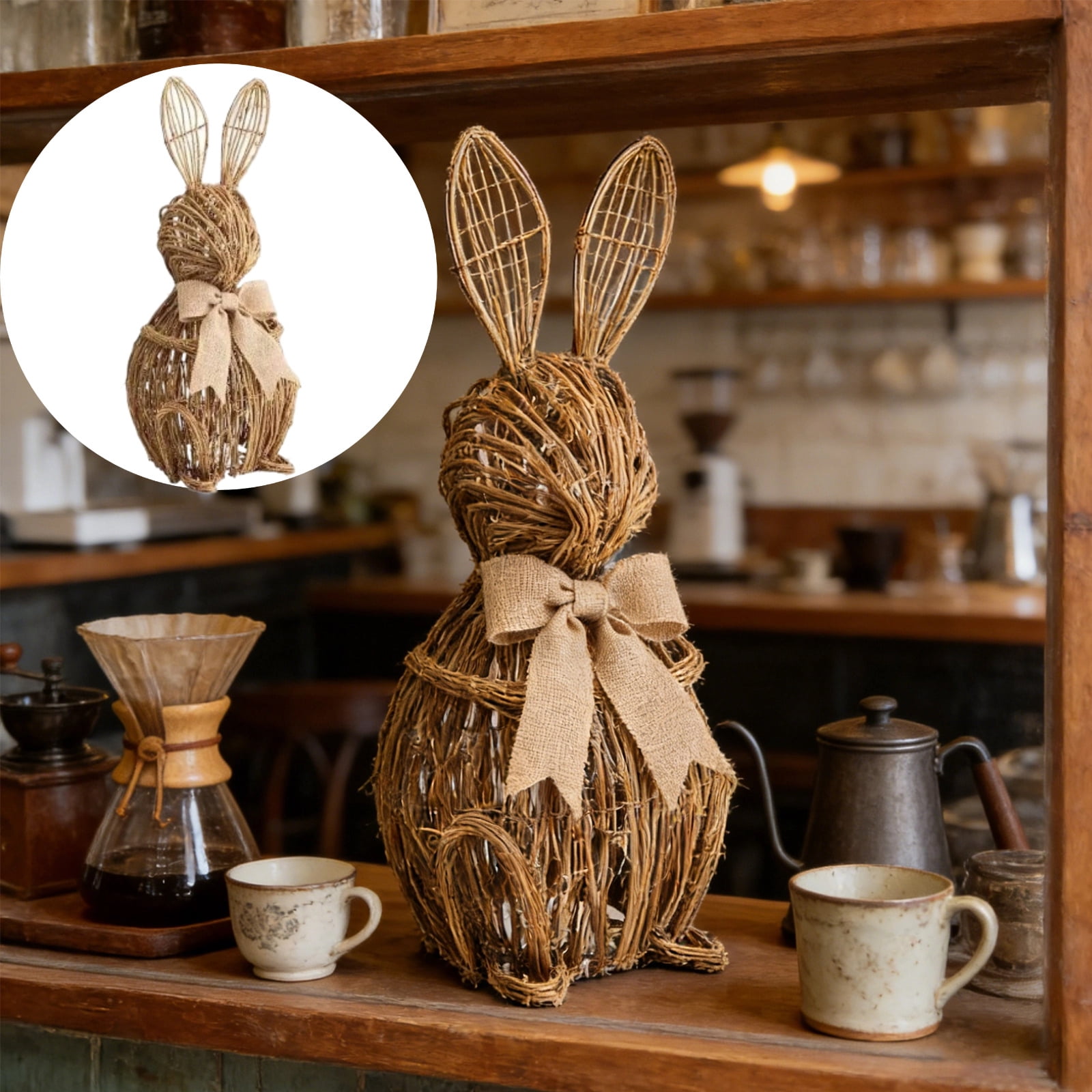 Rattan Bunny with Bow Easter Decor, 19