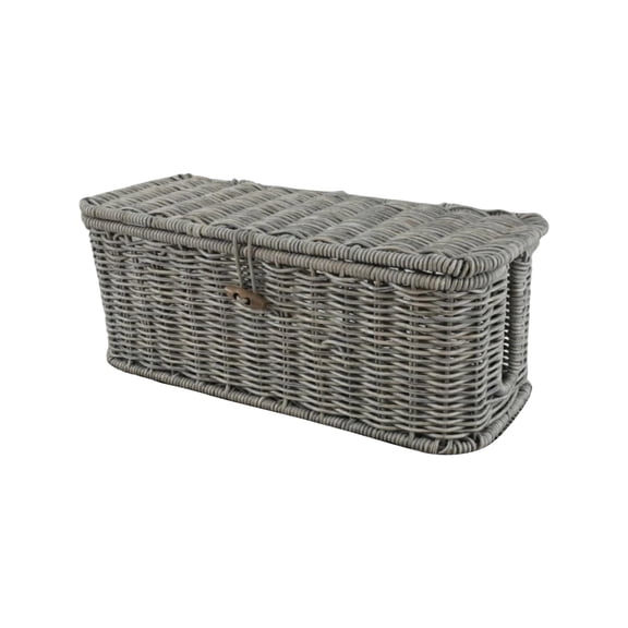 Rattan Cable Management Box Lidded Cord Hideaway Desktop Wire Organizer Handwoven Wicker Straw Purse Synthetic Wicker Basket Clutch Woven Beach Handbag Cord Hider Unit