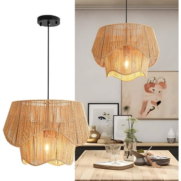 3-Light Rattan Pendant Chandelier | 11.8" Boho Farmhouse Hanging Light | Adjustable Height For Kitchen, Dining Room