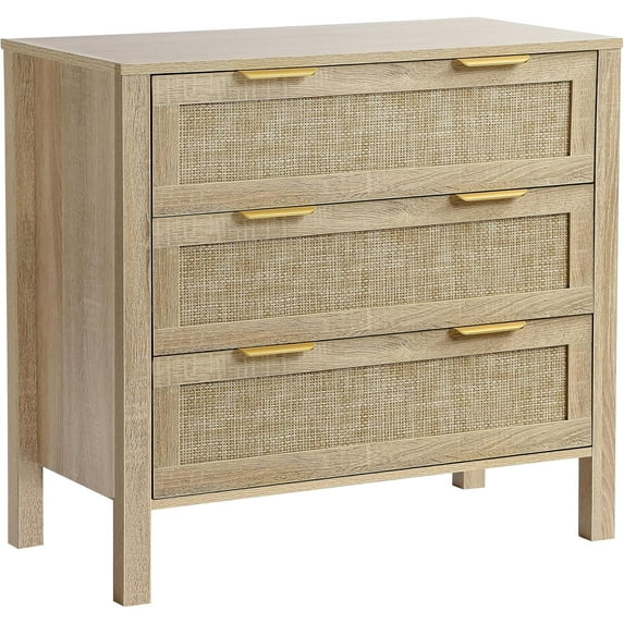 Rattan Chest of Dressers, Wooden Drawer Dresser, 3 Drawers Rattan Dresser for Bedroom, Living Room, Hallway (Natural-3 Drawers)