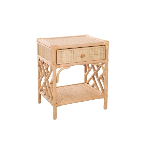 Rattan Chippendale Bedside Table, Natural