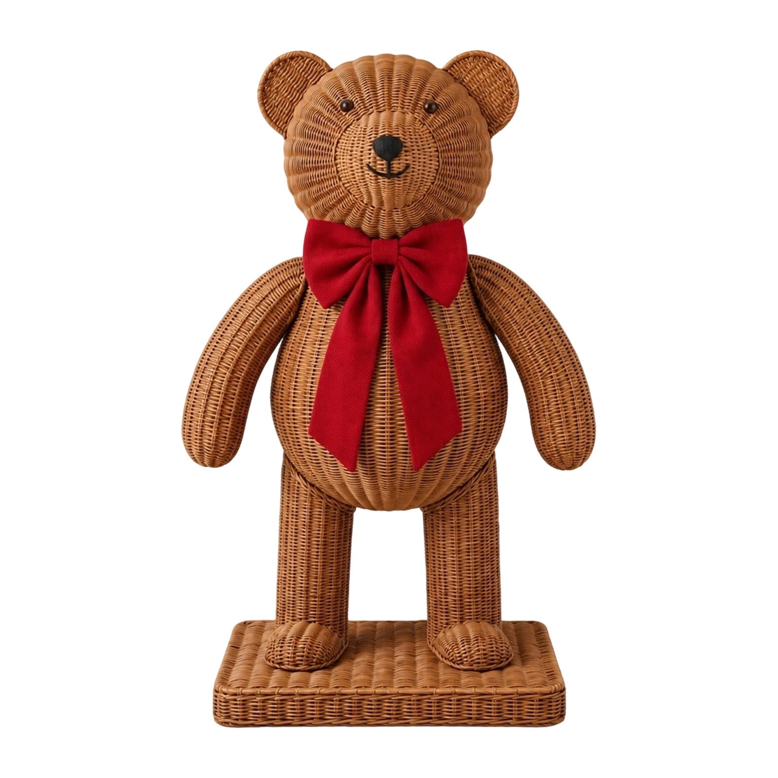 Rattan Christmas Bear Figurine,Wicker Woven Bear Statue with Velvet Bow ...