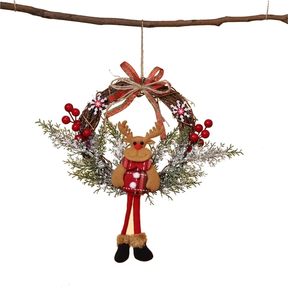 Rattan Christmas Garland Santa Doll Door Hanging Garland Christmas Tree Ornament for Christmas Party Door Window Decor (deer)
