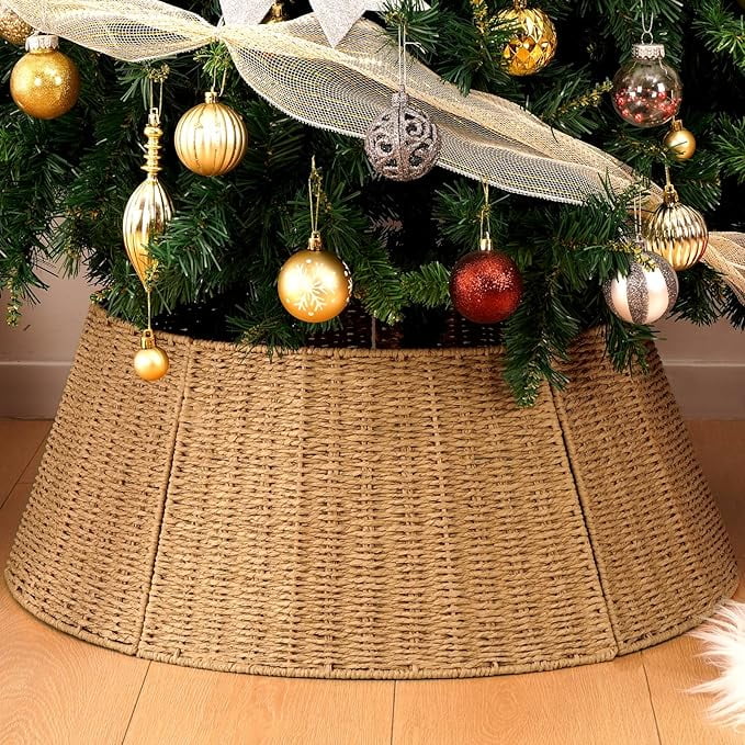 Rattan Christmas Tree Collars for Artificial Trees, 28 Inch Farmhouse ...