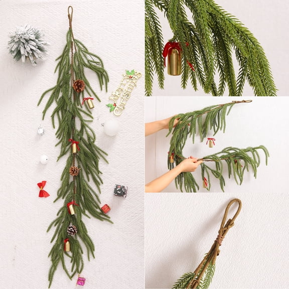 Rattan Christmas Tree Norfolk Green Plant, Artificial Holiday Tree for Christmas Decor, Family Gathering Centerpiece, Faux Rattan Tree for Mantel Display and Seasonal Celebration Sopatenor