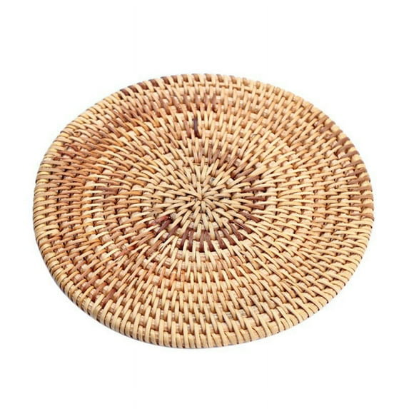 Rattan Coaster Woven Cup Holder Japanese Style Handmade Round Non-slip Pot Pad Natural Decor Tea Mat Reusable Saucers for Home Kitchen Living Room Bar Wood Color