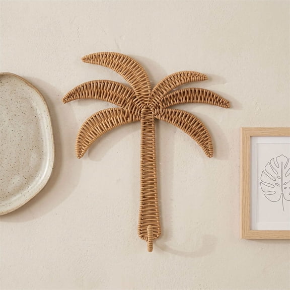 Rattan Coconut Wall Hook, Tree Shaped Key Rack, Imitation Woven Home Decor for Entryway, Boho Coastal Key Holder, Natural Fiber Wall Mounted Organizer