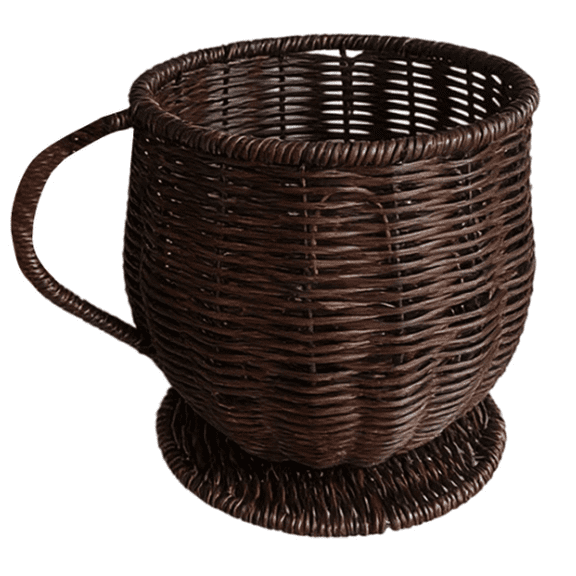 Rattan Coffee Storage Basket - Desktop Wicker Saucer Coffee Mug Cup Capsule Organizer, Woven Coffee Station Accessory for Kitchen Counter, Gift Basket Desk Organizer, Brown