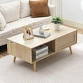 thumbnail image 1 of Rattan Coffee Table 42 Inch Mid  Modern Boho Style Two Layers Storage Wood Table for Living Room Bedroom, 1 of 8