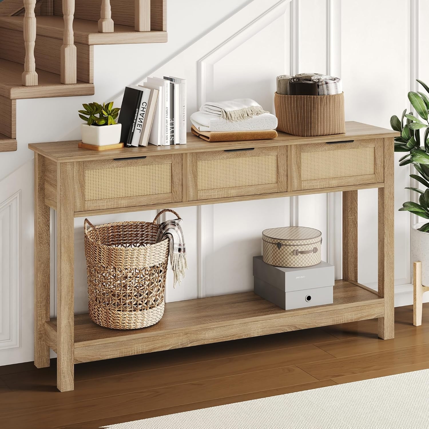 Rattan Console Table Boho Entryway Table - Narrow Long Sofa Table ...