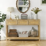 Boho Rattan Console Table - Natural Wood Entryway