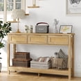 thumbnail image 1 of Furnihold 51.2"W Rattan Console Table with Charging Station & 3 Drawers, Wood Boho Entry Table for Living Room, Natural, 1 of 7
