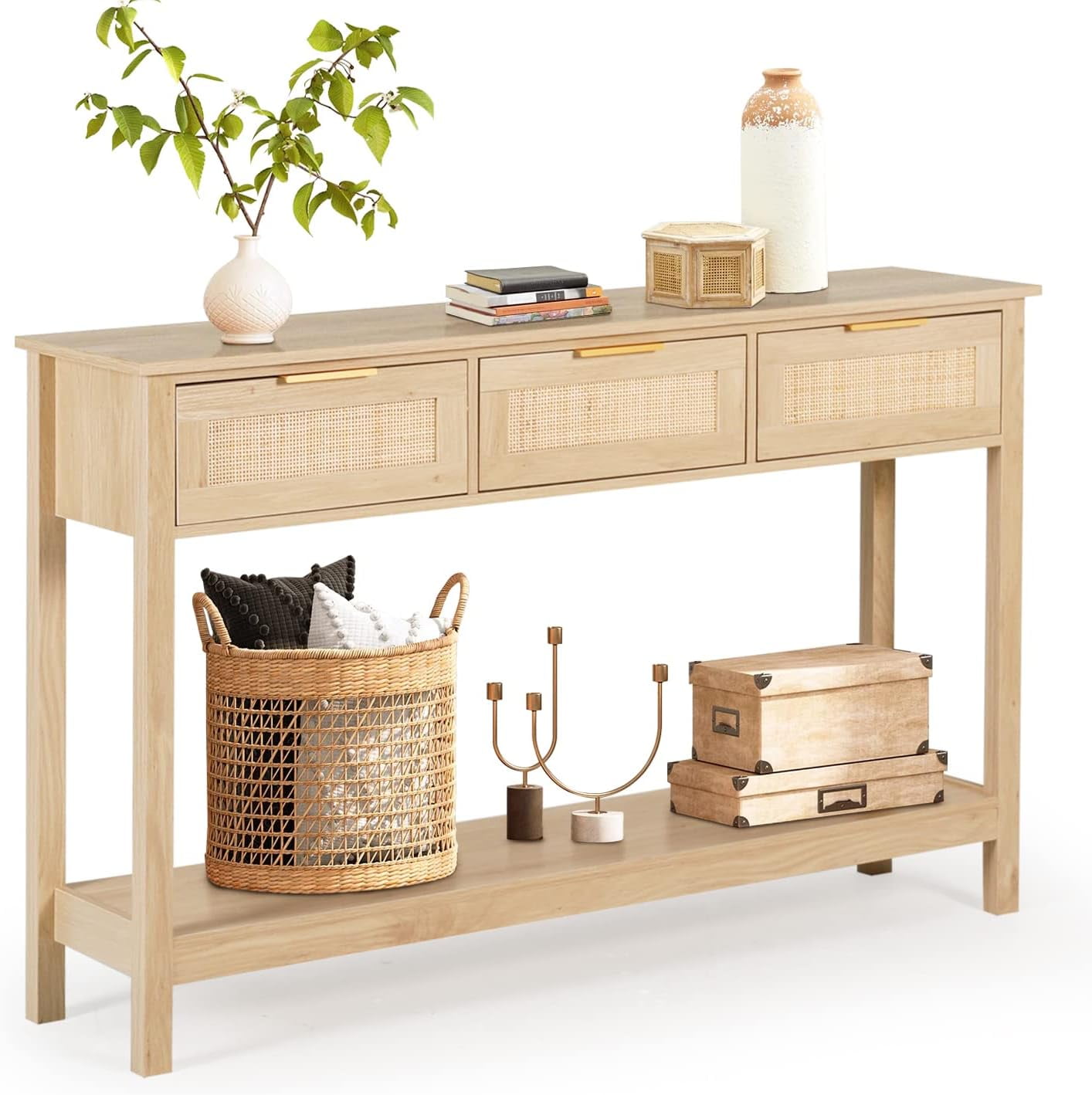Rattan Console Table Boho Entryway Table Narrow Long Sofa Table Hallway ...