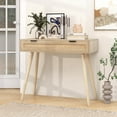 thumbnail image 1 of Rattan Console Table, Boho Sofa Tables with 2 Drawers, Behind Couch Tables, Modern Small Vanity Desk, Entryway Table for Hallway Entrance Foyer Living Room, Natural Wood, 1 of 9