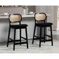 Rattan Counter Height Bar Stools Set of 2 Upholstered Sherpa Barstools